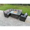 Fimous Outdoor Rattan Corner Sofa Garden Furniture High Back Sofa Set Gas Fire Pit Dining Table Gas Heater Burner Arm Chair 7 Seater