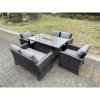 Fimous Rattan Outdoor Furniture Gas Fire Pit Rectangle Dining Table Gas Heater Chairs Two Seater Love Sofa Sets 6 Seater