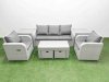 Fimous PE Rattan Garden Furniture Set Reclining Chair Sofa Lounge Sofa Set Rectangular Coffee Table 2 Side Table 2 Small Stools Light Grey