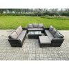 Fimous 12 Seater Rattan Garden Furniture Set Indoor Outdoor Patio Sofa Set with Coffee Table 3 Footstools Dark Grey Mixed