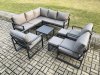 Fimous 10 Seater Outdoor Aluminium Garden Furniture Set Corner Lounge Sofa Set with Square Coffee Table Chair 2 Small Footstools Dark Grey