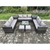 Fimous 11 Seater Outdoor Rattan Garden Furniture Set Patio Lounge Sofa Set with 2 Side Tables Square Coffee Table 2 Small Footstool Dark Grey Mixed