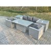Fimous Rattan Garden Funiture Set Adjustable Rising Lifting Table Sofa Dining Set With 2 Arm Chair 2 Side Table
