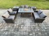 Fimous Wicker PE Rattan Garden Furniture Sets Patio Outdoor Gas Firepit Dining Table Heater Set with Double Seat Sofa 2 Side Tables Dark Grey Mixed