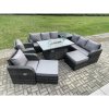 Fimous Rattan Outdoor Furniture Gas Fire Pit Rectangle Dining Table Gas Heater Adjustable Reclining Chair 3 Seater Sofa Sets 10 Seater