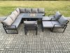 Fimous Aluminium 12 Seater Garden Furniture Outdoor Set Patio Lounge Sofa Gas Fire Pit Dining Table Set with 3 Chair 2 Big Footstools Dark Grey