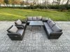 Fimous 8 Seater Rattan Outdoor Garden Furniture Sofa Set Patio Table & Chairs Set with 3 Seater Sofa Rectangular Dining Table Side Table Dark Grey Mixed