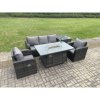 Fimous Outdoor Rattan Garden Furniture Set Propane Gas Fire Pit Table Burner with Lounge Sofa Side Table
