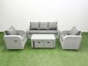Fimous PE Rattan Garden Furniture Set Reclining Chair Sofa Lounge Sofa Set Rectangular Coffee Table 2 Small Stools Light Grey