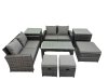 Fimous Outdoor Love Sofa Set 7 Seat Rattan Garden Furniture Set with Oblong Coffee Table 3 Footstools 2 Side Table Dark Grey Mixed