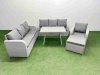 Fimous 5 Pieces Outdoor PE Rattan Garden Furniture with Cushions Reclining Chair Big Stool Light Grey