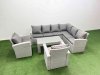 Fimous Rattan Garden Furniture Set 5 Pieces Outdoor Garden Sofa Oblong Coffee Table Set with 2 Chairs Light Grey Mixed