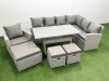 Fimous Rattan Garden Furniture Set Outdoor 10 Seater Patio Dining Corner Sofa Sets with Dining Table Chair 3 Footstools Light Grey Mixed