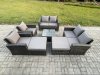 Fimous Rattan Outdoor Garden Furniture Sofa Set Table & Chairs with 2 Big Footstool Dark Grey Mixed