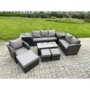 Fimous High Back Rattan Garden Furniture Set with Loveseat Sofa Rectangular Coffee Table 2 Side Tables 3 Footstools Indoor Outdoor Patio Lounge Sofa Set Dark Grey Mixed