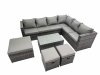 Fimous Outdoor PE Rattan Garden Furniture Sofa Set with Oblong Coffee Table Big Stool 2 Small Stools Dark Grey