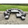Fimous Outdoor Garden Patio Furniture Wicker Rattan Oblong Rectangular Dining Table and Lounge Sofa set with Adjustable Chair 2 Side Tables 3 Footstool Dark Grey Mixed