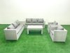 Fimous Outdoor Garden Furniture Rattan Sofa Set with 2 Armchairs Oblong Coffee Table Light Grey Mixed