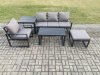 Fimous Aluminium 5 Pieces Garden Furniture Sofa Set with Cushions 5 Seater Outdoor Patio Set with Armchair Big Footstool Side Table Dark Grey