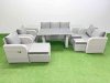 Fimous 10 Seater Garden Furniture Set PE Ratten Garden Sofa Set with Rectangular Dining Table 3 Stool 2 Side Tables Light Grey
