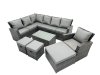 Fimous 10 Seat Rattan High Back Corner Sofa Set Patio Coffee Table Sets with 3 Stools Chair Dark Grey Mixed