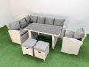 Fimous 9 Seater Wicker Rattan Corner Sofa Sets Outdoor Garden Furniture Sets with Rectangular Dining Table Lounge Sofa 2 Small Footstools Armchair Light Grey