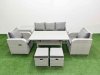 Fimous PE Rattan Garden Furniture Set Reclining Chair Sofa Lounge Sofa Set Rectangular Dining Table Side Table 2 Small Stools Light Grey