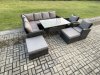 Fimous 10 Seater High Back Rattan Garden Furniture Set Corner Sofa With Rectangular Dining Table 2 Arm Chairs 2 Big Footstool