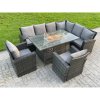 Fimous High Back Rattan Corne r Sofa Set Garden Furniture Sofa Gas Fire Pit Dining Table Gas Heater With 2 Arm Chair 8 Seater