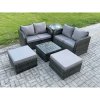 Fimous 6 Seater High Back Rattan Garden Furniture Set with Square Coffee Table 2 Big Footstool Love Sofa Indoor Outdoor Patio Lounge Sofa Set Dark Grey Mixed