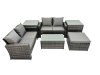 Fimous PE Rattan Garden Furniture Set Lounge Double Seat Sofa Coffee Table Set with 2 Side Tables Big Stool Dark Grey MixedMixed