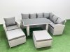 Fimous Outdoor Garden Furniture Sets 9 Seater Wicker Rattan Corner Sofa Sets with Rectangular Dining Table Lounge Sofa 2 Big Footstools Armchair Light Grey
