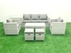 Fimous Rattan Garden Furniture Set 7 Seater Outdoor Garden Sofa Oblong Coffee Table Set with 2 Chairs 2 Stools Side Table Light Grey Mixed