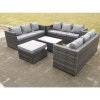 Fimous Outdoor Rattan Garden Furniture Lounge Sofa Set With Oblong Coffee Table With Big Footstool