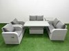 Fimous 6 Seater Outdoor Reclining Chair Love Sofa Set Rattan Garden Furniture Set with Adjustable Lifting Dining or Coffee Table Side Table Light Grey