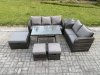 Fimous Rattan Garden Furniture Dining Set 8 seater Patio Rectangular Table 3 Footstools Love Sofa Side Table Dark Grey Mixed
