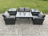 Fimous Outdoor Garden Furniture High Back Rattan Sofa Dining Table Set with 2 Side Tables Dark Grey Mixed