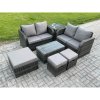 Fimous 7 Seater Garden Furniture Set Rattan Outdoor Lounge Sofa Chair With Tempered Glass Table 3 Footstools Side Table Dark Grey Mixed