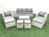 Fimous 9 Pieces Rattan Garden Furniture Set Outdoor Garden Sofa Chair Coffee Table Set with Side Table 4 Footstools Light Grey Mixed