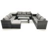 Fimous Outdoor Garden Furniture Set 10 Seater Rattan Sofa Set with Coffee Table Big Footstool Side Table Dark Grey Mixed