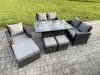Fimous Outdoor Rattan Patio Furniture Set Garden Lounge Sofa Set with Rising Lifting Table 3 Footstools Dark Grey Mixed
