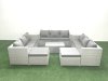 Fimous Rattan Garden Outdoor Furniture Set 11 Seater Garden Sofa Coffee Table Set with 2 Big Footstools Light Grey Mixed