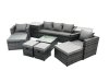 Fimous Outdoor Rattan Garden Furniture Set 9 Seater Patio Lounge Sofa Set with Armchair Square Coffee Table 2 Side Tables 4 Footstool Dark Grey Mixed