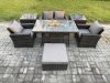 Fimous 5 Seater?Outdoor Rattan Sofa Set Garden Furniture Gas Firepit Dining Table Heater with 2 Side Tables Big Footstool Dark Grey Mixed