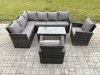 Fimous 8 Seater Outdoor Rattan Garden Furniture Set Corner Sofa Oblong Coffee Table Sets with Patio 2 Armchairs Dark Grey Mixed