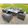 Fimous Dark Mixed Grey Outdoor Rattan Garden Furniture Sofa Set Rising Adjustable Dining Or Coffee Table 2 Chairs Patio Furniture Left Corner