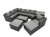 Fimous Outdoor Rattan Rectangular Coffee Table Corner Sofa Sets Garden Furniture Set with 2 Big Stools Side Table Dark Grey Mixed