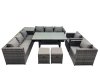 Fimous Outdoor Corner Sofa Chair Dining Table Set Garden Rattan Furniture Set 10 Seater with Side Table 2 Small Stool Dark Grey