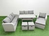 Fimous 10 Seater Poly Rattan Outdoor Garden Furniture Rectangular Dining Table Sofa Set Patio 3 Seater Sofa Reclining Chair 3 Seater Sofa 3 Stools Light Grey