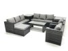 Fimous Rattan Garden Furniture Sofa Set with Coffee table Armchair 2 Side Tables Big Footstool Dark Grey Mixed